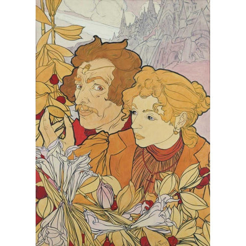 The Devils Coin Gold Ornate Wood Framed Art Print with Double Matting by De Feure, Georges