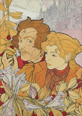 The Devils Coin White Modern Wood Framed Art Print with Double Matting by De Feure, Georges