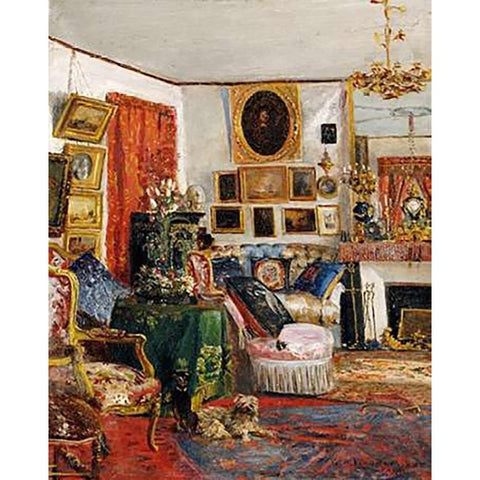 An Interior of a Sitting Room Gold Ornate Wood Framed Art Print with Double Matting by De Launay, Gustave