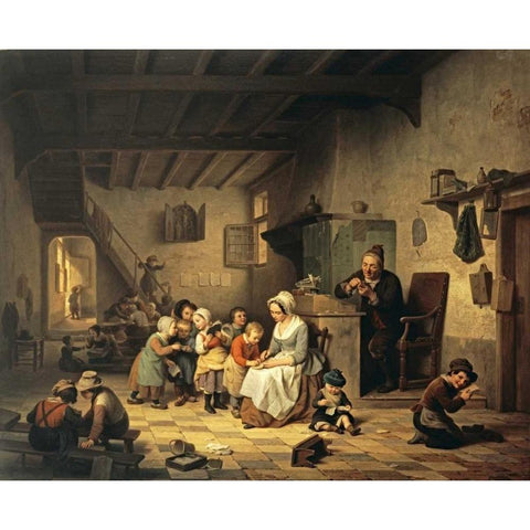 The School Room Black Modern Wood Framed Art Print with Double Matting by De Loose, Basile