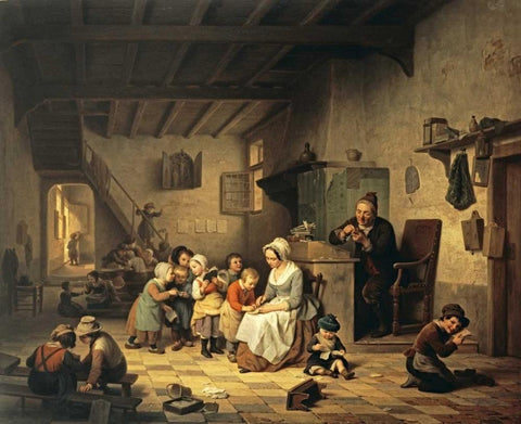 The School Room Black Ornate Wood Framed Art Print with Double Matting by De Loose, Basile