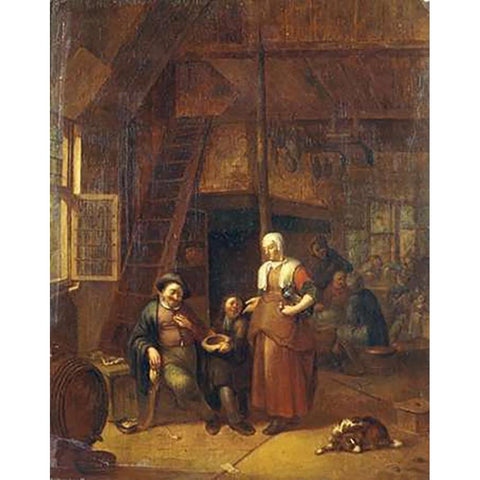 The Interior of An Inn With a Man Paying a Serving Woman White Modern Wood Framed Art Print by De Winter, Gillis