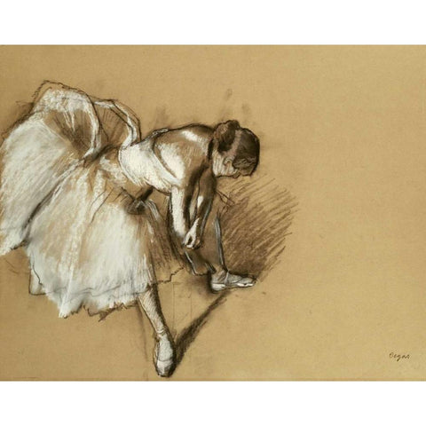 Dancer Adjusting Her Shoe Gold Ornate Wood Framed Art Print with Double Matting by Degas, Edgar