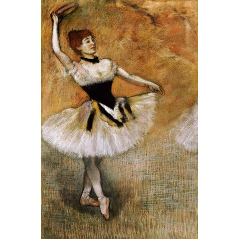 Dancer With a Tambourine White Modern Wood Framed Art Print by Degas, Edgar