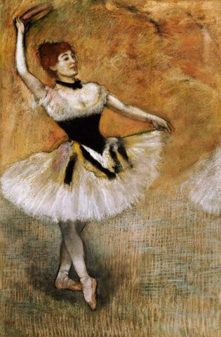 Dancer With a Tambourine White Modern Wood Framed Art Print with Double Matting by Degas, Edgar