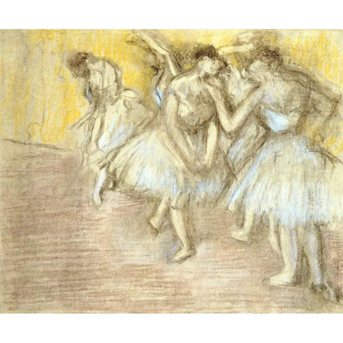 Five Dancers On Stage Black Modern Wood Framed Art Print with Double Matting by Degas, Edgar