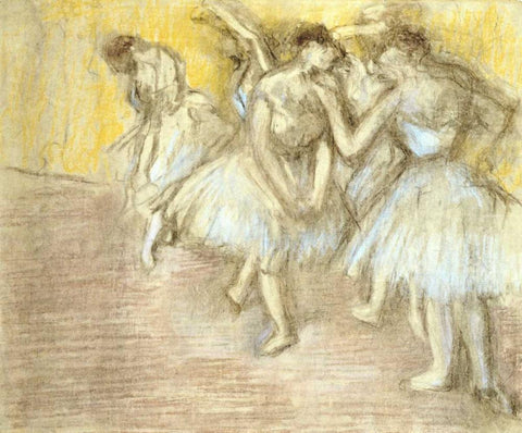 Five Dancers On Stage Black Ornate Wood Framed Art Print with Double Matting by Degas, Edgar