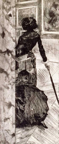 Mary Cassatt at the Louvre Black Ornate Wood Framed Art Print with Double Matting by Degas, Edgar