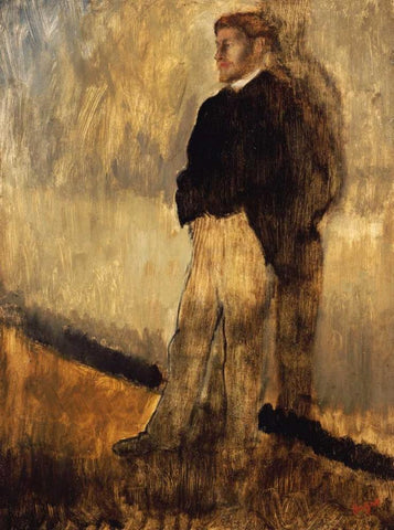 Portrait of a Man White Modern Wood Framed Art Print with Double Matting by Degas, Edgar