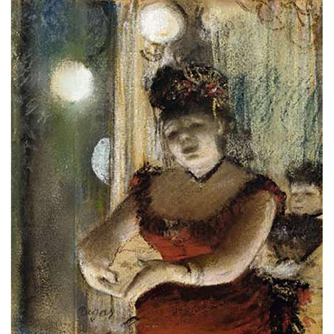 Singer In a Cafe Gold Ornate Wood Framed Art Print with Double Matting by Degas, Edgar