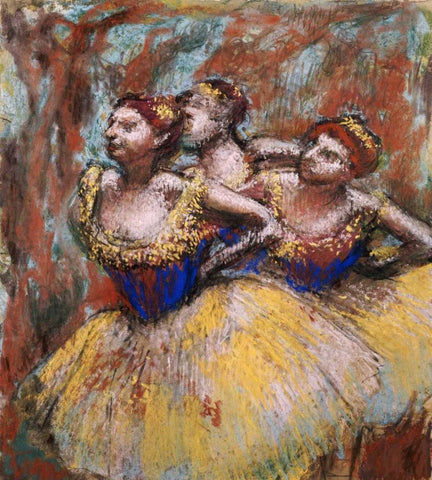 Three Dancers White Modern Wood Framed Art Print with Double Matting by Degas, Edgar