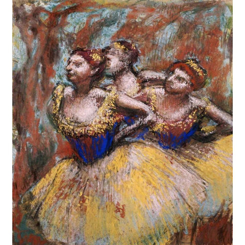 Three Dancers Black Modern Wood Framed Art Print with Double Matting by Degas, Edgar