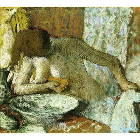 Woman at Her Toilet Black Modern Wood Framed Art Print with Double Matting by Degas, Edgar