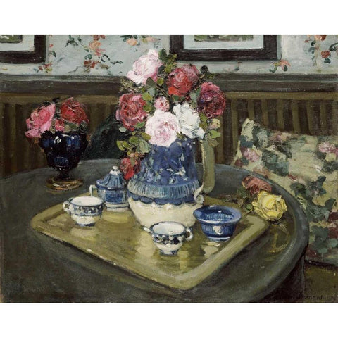 Roses On a Table Black Modern Wood Framed Art Print by Demout, Adrian