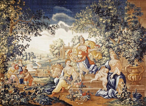 Spring Black Ornate Wood Framed Art Print with Double Matting by Den Hecke, Jan Frans