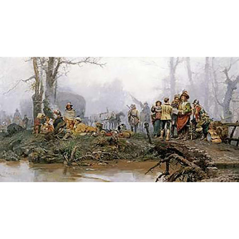 The Encampment White Modern Wood Framed Art Print by Detti, Cesare Auguste