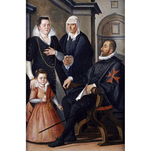 Group Portrait of a Knight of Malta Black Modern Wood Framed Art Print by Di Tito, Santi