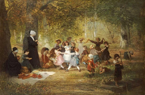 Ring a Ring a Roses White Modern Wood Framed Art Print with Double Matting by Dieffenbach, Anton