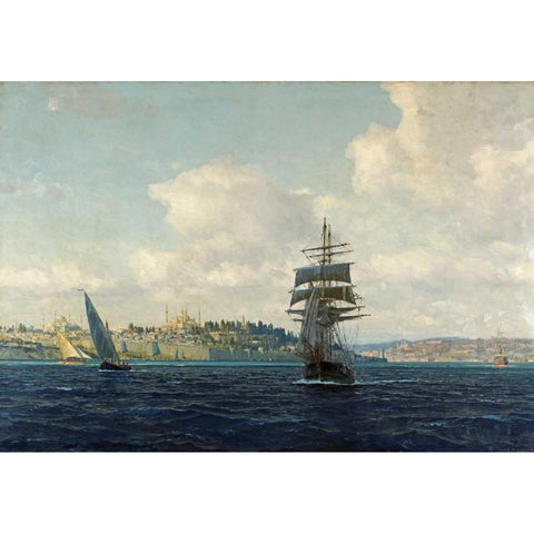 A View of Constantinople Black Modern Wood Framed Art Print with Double Matting by Diemer, Michael Zeno