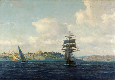 A View of Constantinople White Modern Wood Framed Art Print with Double Matting by Diemer, Michael Zeno