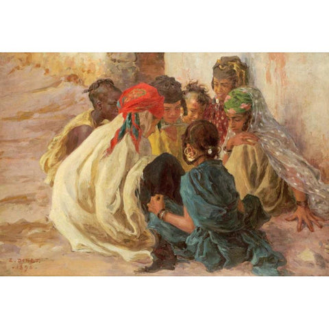 Arab Children Playing White Modern Wood Framed Art Print by Dinet, Alphonse Etienne