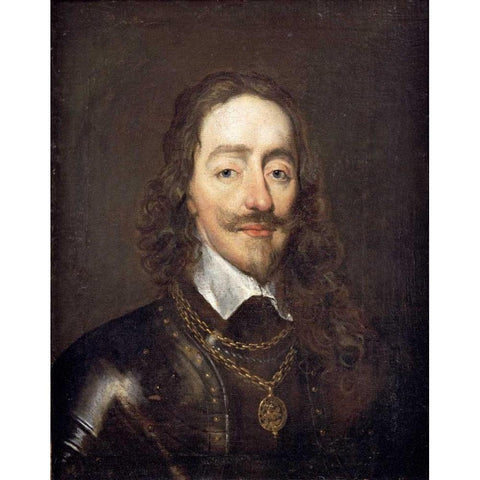 Portrait of King Charles I Black Modern Wood Framed Art Print with Double Matting by Dobson, William