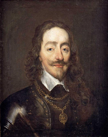 Portrait of King Charles I White Modern Wood Framed Art Print with Double Matting by Dobson, William