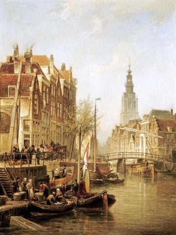Amsterdam White Modern Wood Framed Art Print with Double Matting by Dommershuizen, Cornelis Christiaan