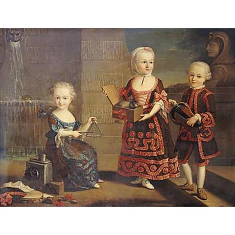 A Group Portrait of a Girl Black Modern Wood Framed Art Print with Double Matting by Drouais, Francois-Hubert