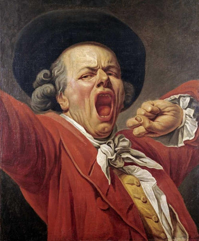 Self-Portrait As a Yawning Man White Modern Wood Framed Art Print with Double Matting by Ducreux, Francois-Joseph