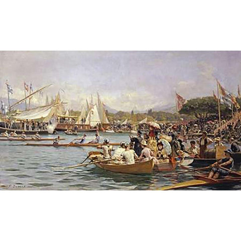 A Regatta, Geneva White Modern Wood Framed Art Print by Dufaux, Frederic