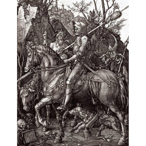 Knight, Death and The Devil White Modern Wood Framed Art Print by Durer, Albrecht