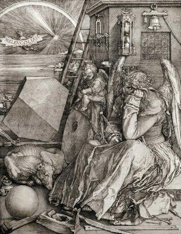Melancholia Black Ornate Wood Framed Art Print with Double Matting by Durer, Albrecht