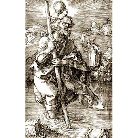 Saint Museumistopher Facing Right Black Modern Wood Framed Art Print with Double Matting by Durer, Albrecht