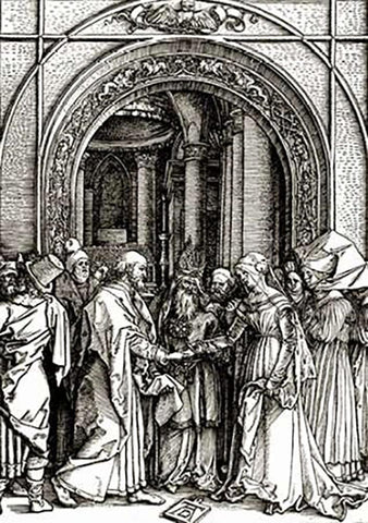 The Betrothal of The Virgin White Modern Wood Framed Art Print with Double Matting by Durer, Albrecht