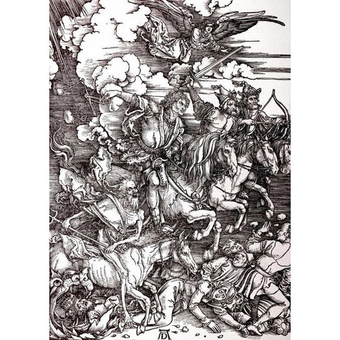 The Four Horsemen of The Apocalypse Black Modern Wood Framed Art Print with Double Matting by Durer, Albrecht