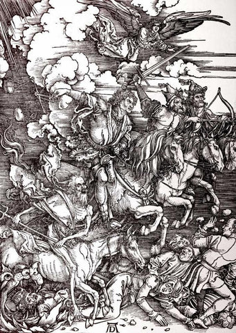 The Four Horsemen of The Apocalypse White Modern Wood Framed Art Print with Double Matting by Durer, Albrecht