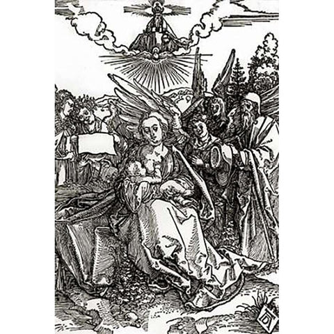 The Holy Family With Five Angels Black Modern Wood Framed Art Print with Double Matting by Durer, Albrecht