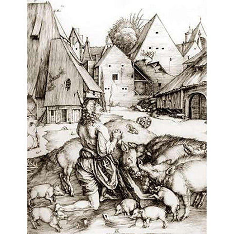 The Prodigal Son Black Modern Wood Framed Art Print with Double Matting by Durer, Albrecht