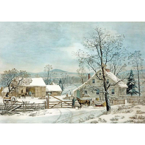 New England Winter Scene Gold Ornate Wood Framed Art Print with Double Matting by Durie, GH
