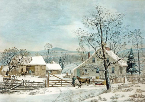 New England Winter Scene White Modern Wood Framed Art Print with Double Matting by Durie, GH