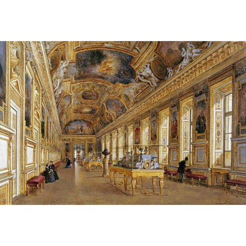 The Interior of The Louvre White Modern Wood Framed Art Print by Duval, Victor