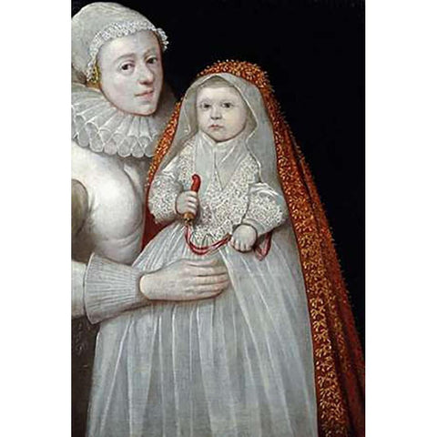 A Museumistening Portrait of a Mother and Child Black Modern Wood Framed Art Print with Double Matting by English School