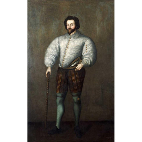 Sir Francis Drake Black Modern Wood Framed Art Print with Double Matting by English School