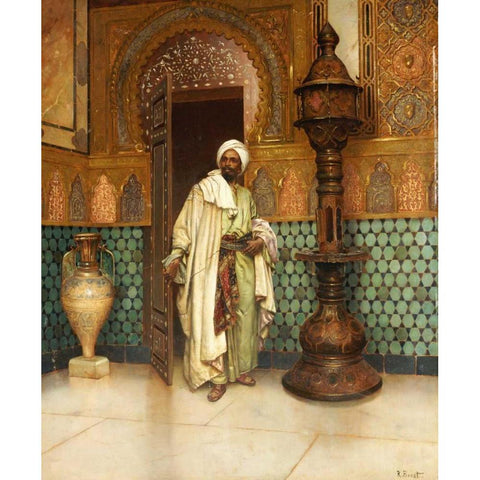 An Arab In a Palace Interior Black Modern Wood Framed Art Print with Double Matting by Ernst, Rudolf