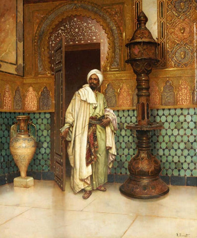 An Arab In a Palace Interior White Modern Wood Framed Art Print with Double Matting by Ernst, Rudolf