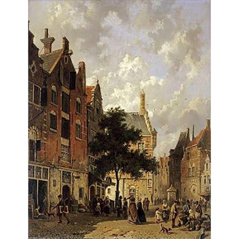 A Street Scene White Modern Wood Framed Art Print by Eversen, Adrianus