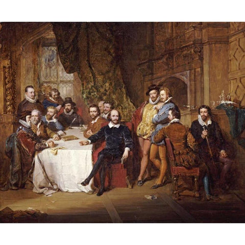 Shakespeare and His Friends at The Mermaid Tavern Black Modern Wood Framed Art Print with Double Matting by Faed, John
