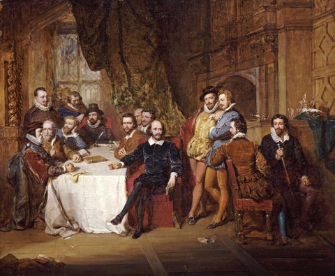 Shakespeare and His Friends at The Mermaid Tavern White Modern Wood Framed Art Print with Double Matting by Faed, John