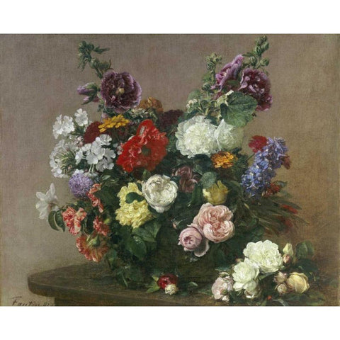 A Bouquet of Mixed Flowers Gold Ornate Wood Framed Art Print with Double Matting by Fantin-Latour, Henri